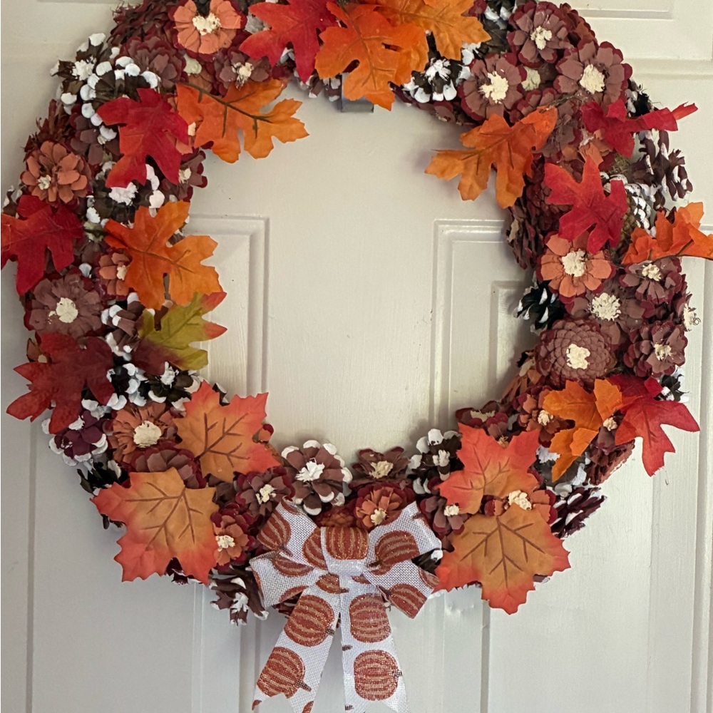 Autumn Leaf Wreath with pinecones